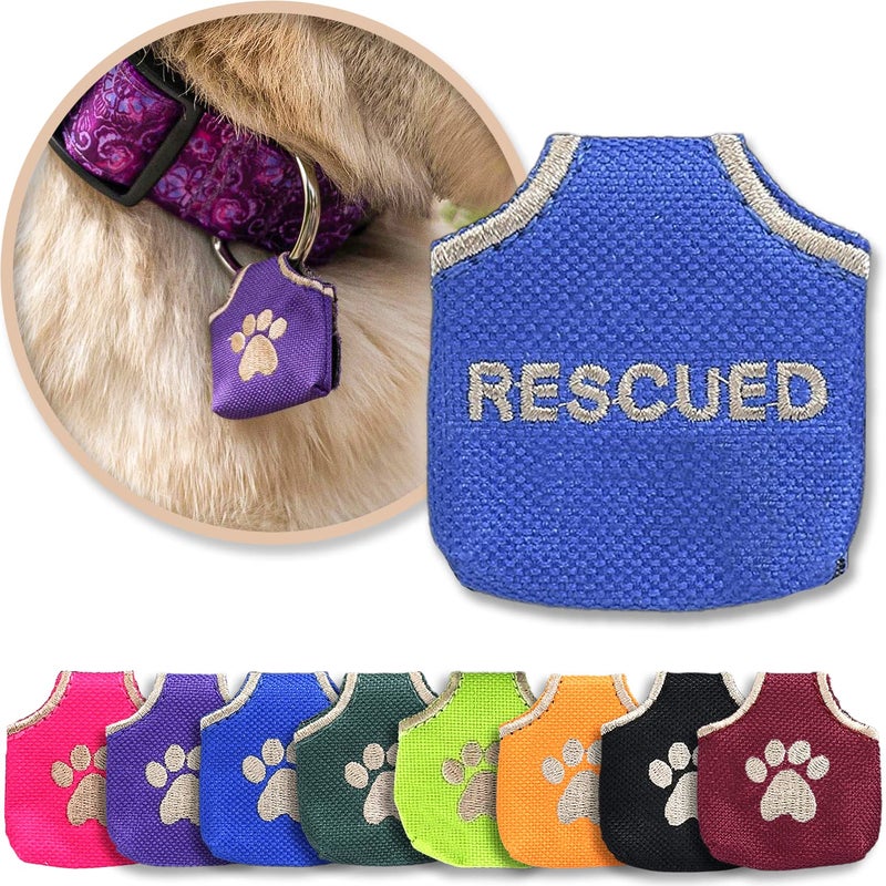 Woofhoofâ€™s Dog Tag Silencer, Quiets Dog ID Tags, for Dogs and Cats, Blue Rescued, 1.75 x 1.75 x .25 - Image 1